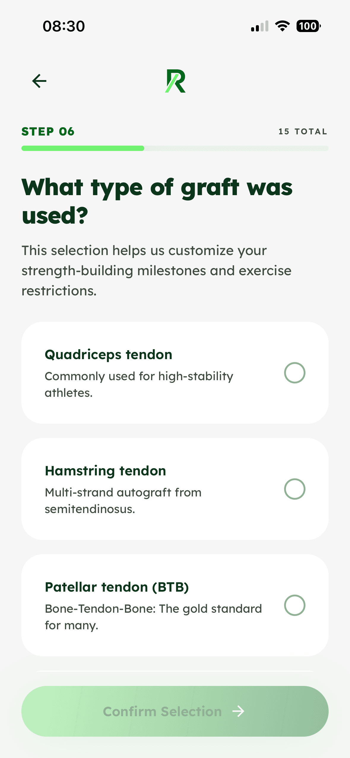 Screenshot: Onboarding / Programme Selection