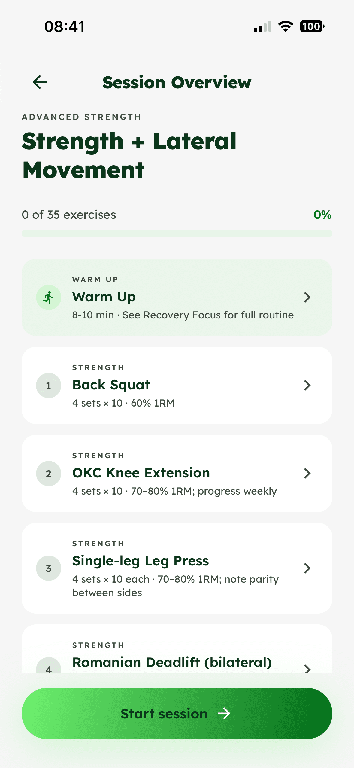 Screenshot: Session / Exercise View