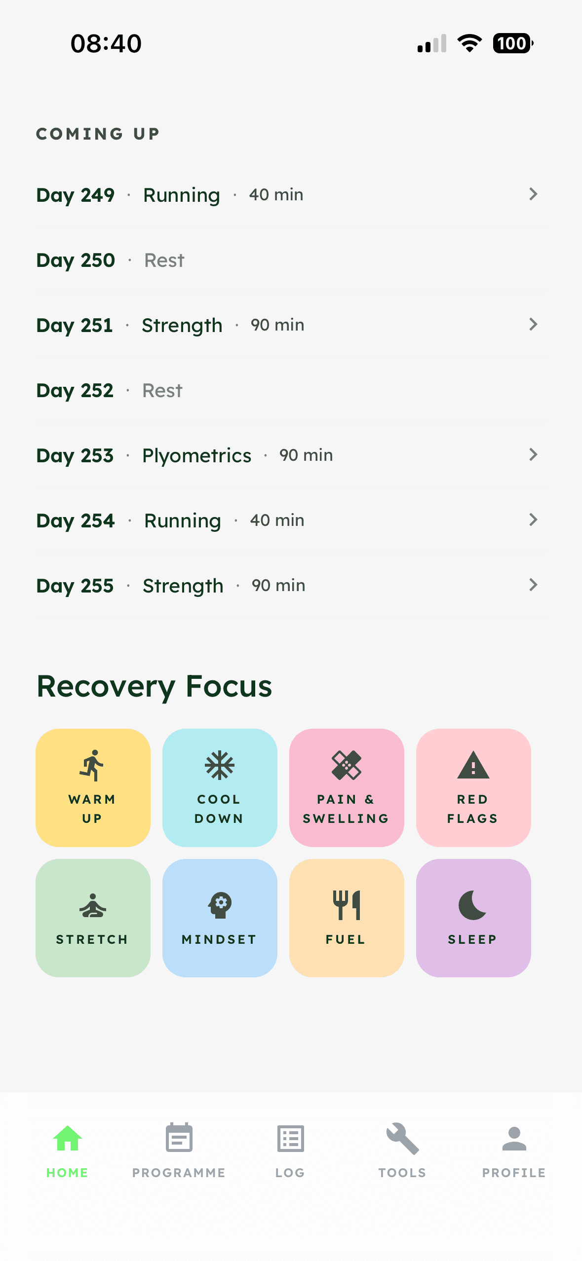 Screenshot: Recovery Focus Card